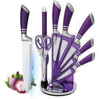 Kitchen Knife Set, 9-Pieces Purple Professional Chef Knife Set with Hollow Handle, Ultra Sharp Stainless Steel Knife Block Set with Accessories for Cutting Slicing Dicing Chopping EasyOptionXY LLC