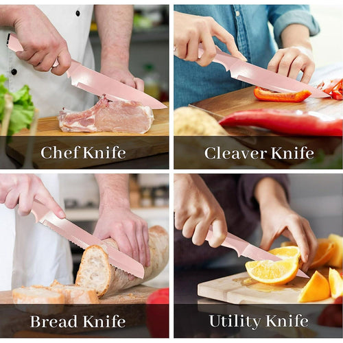 Kitchen Knife Set, 7-Pieces Stainless Steel Knives Set with Block, Chef Cooking Knife Set EasyOptionXY LLC