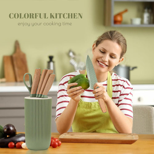 Kitchen Knife Set, 6 Pieces Green Professional Knife Set with Universal Knife Block, Super Sharp Knife Set with Ergonomic Handle, Non-stick Stainless Steel Knife Block Set EasyOptionXY LLC