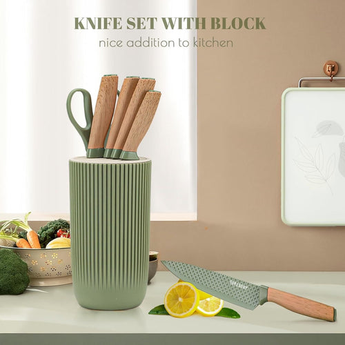 Kitchen Knife Set, 6 Pieces Green Professional Knife Set with Universal Knife Block, Super Sharp Knife Set with Ergonomic Handle, Non-stick Stainless Steel Knife Block Set EasyOptionXY LLC