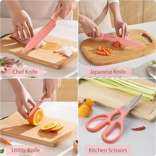 Kitchen Knife Set, 6 Pieces Green Professional Knife Set with Universal Knife Block, Super Sharp Knife Set with Ergonomic Handle, Non-stick Stainless Steel Knife Block Set EasyOptionXY LLC