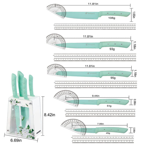 Kitchen Knife Set, 6 Pieces Green Stainless Steel Sharp Chef Knife with Acrylic Stand, Non-stick Coating Block Knife Set for Home Restaurant Apartment EasyOptionXY LLC