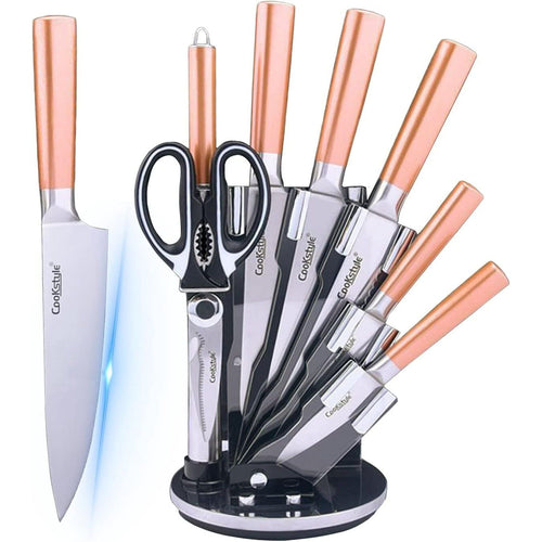 Kitchen Knife Set, 8-Piece Rose Gold Ultra Sharp Stainless Steel Knife Block Set, Professional Chef Knife Set with Accessories for Kitchen, Gift for Women Girls EasyOptionXY LLC