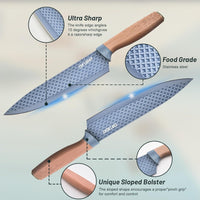 Kitchen Knife Set, 6 Pieces Blue Professional Knife Set with Universal Knife Block, Super Sharp Knife Set with Ergonomic Handle, Non-stick Stainless Steel Knife Block Set EasyOptionXY LLC