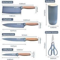 Kitchen Knife Set, 6 Pieces Blue Professional Knife Set with Universal Knife Block, Super Sharp Knife Set with Ergonomic Handle, Non-stick Stainless Steel Knife Block Set EasyOptionXY LLC