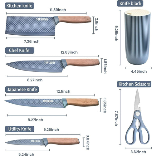 Kitchen Knife Set, 6 Pieces Blue Professional Knife Set with Universal Knife Block, Super Sharp Knife Set with Ergonomic Handle, Non-stick Stainless Steel Knife Block Set EasyOptionXY LLC