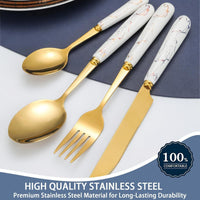 Gold Silverware Set, 24 Pieces Flatware Set with Silverware Holder, Stainless Steel Knives Forks Spoons Cutlery Set Service for 6, Kitchen Utensil Tableware Set with Pink Handle EasyOptionXY LLC