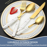 Gold Silverware Set, 24 Pieces Flatware Set with Silverware Holder, Stainless Steel Knives Forks Spoons Cutlery Set Service for 6, Kitchen Utensil Tableware Set with Pink Handle EasyOptionXY LLC