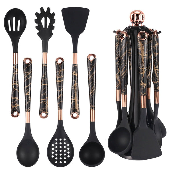 Kitchen Utensil Set, 7 Pieces Silicone Spatula Set for Nonstick Cookware, 446¡ãF Heat Resistant Cooking Spatula with Rotatable Holder, Silicone Cooking Utensil Set for Home Kitchen EasyOptionXY LLC