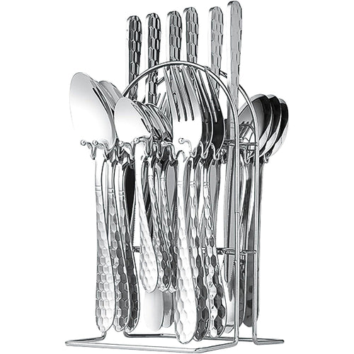 24 Pieces Silverware Set, Stainless Steel Flatware Set with Holder, Mirror Polished Utensils Set Service for 6, Durable Kitchen Eating Tableware Set, Include Fork Knife Spoon Set, Dishwasher Safe EasyOptionXY LLC