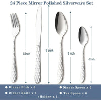 24 Pieces Silverware Set, Stainless Steel Flatware Set with Holder, Mirror Polished Utensils Set Service for 6, Durable Kitchen Eating Tableware Set, Include Fork Knife Spoon Set, Dishwasher Safe EasyOptionXY LLC