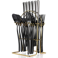 24 Pieces Flatware Set, Stainless Steel Cutlery Set with Silverware Holder, Spoons Forks Knives Set, Hanging Silverware Set Service for 6, Dishwasher Safe EasyOptionXY LLC