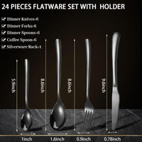 24 Pieces Flatware Set, Stainless Steel Cutlery Set with Silverware Holder, Spoons Forks Knives Set, Hanging Silverware Set Service for 6, Dishwasher Safe EasyOptionXY LLC