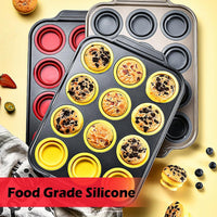 Silicone Muffin Pan, 12 Cups Collapsible Silicone Egg Bites Cupcake Pan with Metal Frame, Muffin Tins Easy to Pop Nonstick Muffin Tray with Spatula Set of 3, Oven and Dishwasher Safe EasyOptionXY LLC