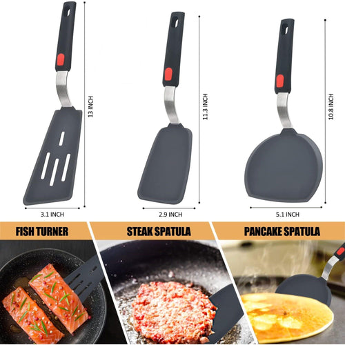 Silicone Spatula Turner Set of 3, 600¡ãF Heat Resistant Cooking Spatulas for Nonstick Cookware, Large Flexible Kitchen Utensils BPA Free Rubber Spatula Set for Egg, Pancake, Fish, Burger EasyOptionXY LLC