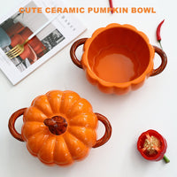 Dutch Oven Pot with Lid, Pumpkin Pottery Dessert Saucepan, Mini Baking Dish Cute Pumpkin Bowl, Covered Dutch Oven Ceramic Stockpot, Pumpkin-Shaped Casserole EasyOptionXY LLC