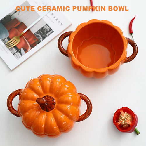 Dutch Oven Pot with Lid, Pumpkin Pottery Dessert Saucepan, Mini Baking Dish Cute Pumpkin Bowl, Covered Dutch Oven Ceramic Stockpot, Pumpkin-Shaped Casserole EasyOptionXY LLC