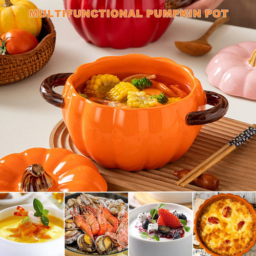Dutch Oven Pot with Lid, Pumpkin Pottery Dessert Saucepan, Mini Baking Dish Cute Pumpkin Bowl, Covered Dutch Oven Ceramic Stockpot, Pumpkin-Shaped Casserole EasyOptionXY LLC