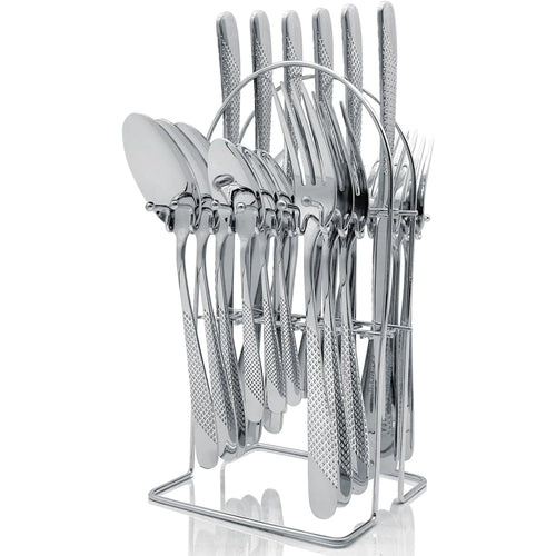 Gold Silverware Set, 24 Pieces Flatware Set with Silverware Holder, Stainless Steel Knives and Forks and Spoons Cutlery Set Service for 6, Kitchen Utensil Tableware Set with Antiskid Handle EasyOptionXY LLC