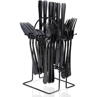 Flatware Set Rack, 24 Piece Gilded Silverware Set with stand, Hanging Stainless Steel Utensils Set Service for 6, Eating Tableware Set Include Fork Knife Spoon Holder Set, Dishwasher Safe EasyOptionXY LLC