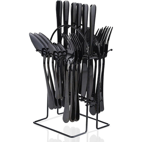 Flatware Set Rack, 24 Piece Gilded Silverware Set with stand, Hanging Stainless Steel Utensils Set Service for 6, Eating Tableware Set Include Fork Knife Spoon Holder Set, Dishwasher Safe EasyOptionXY LLC