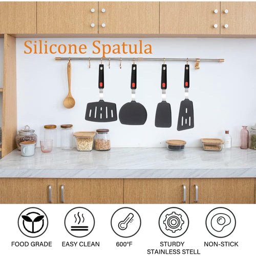 Silicone Spatula Turner, 4-Pack Spatulas 600¡ãF Heat Resistant Set for Nonstick Cookware, Kitchen Cooking Utensils BPA Free Rubber Egg, Crepe, Pancake,Burger,Fish EasyOptionXY LLC