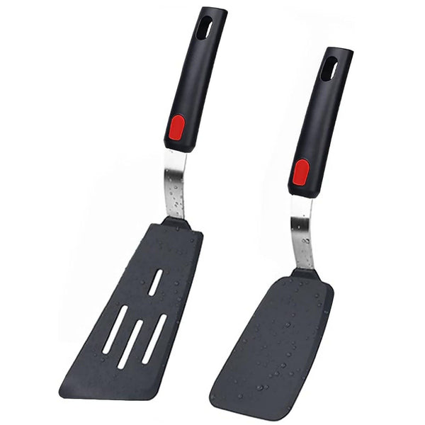 Silicone Spatula Turner Set of 2, 600¡ãF Heat Resistant Cooking Spatulas for Nonstick Cookware, Kitchen Utensils Use Spatula Flippers Rubber Fish Spatulas Set for Egg, Cookie, Pancake, Fish, Burger EasyOptionXY LLC