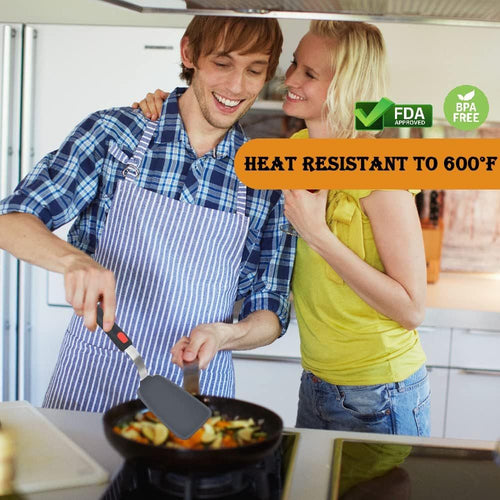 Silicone Spatula Turner Set of 2, 600¡ãF Heat Resistant Cooking Spatulas for Nonstick Cookware, Kitchen Utensils Use Spatula Flippers Rubber Fish Spatulas Set for Egg, Cookie, Pancake, Fish, Burger EasyOptionXY LLC