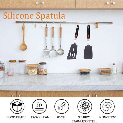 Silicone Spatula Turner Set of 2, 600¡ãF Heat Resistant Cooking Spatulas for Nonstick Cookware, Kitchen Utensils Use Spatula Flippers Rubber Fish Spatulas Set for Egg, Cookie, Pancake, Fish, Burger EasyOptionXY LLC