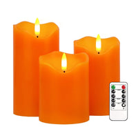 Flameless Candles Lights, Set of 3 Orange Flickering LED Candles with Remote & Timer, Dimmable LED Pillar Candles Battery Operated, Electric Candles for Fall Halloween Thanksgiving Decor EasyOptionXY LLC