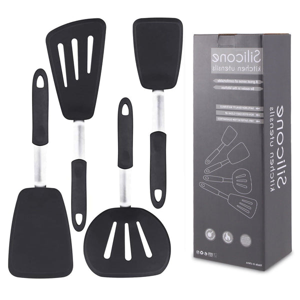 Silicone Spatula Turner Set of 4, 600¡ãF Heat Resistant Cooking Spatulas for Nonstick Cookware, Large Flexible Kitchen Utensils BPA Free Rubber Spatula Set for Egg, Pancake, Fish, Burger EasyOptionXY LLC