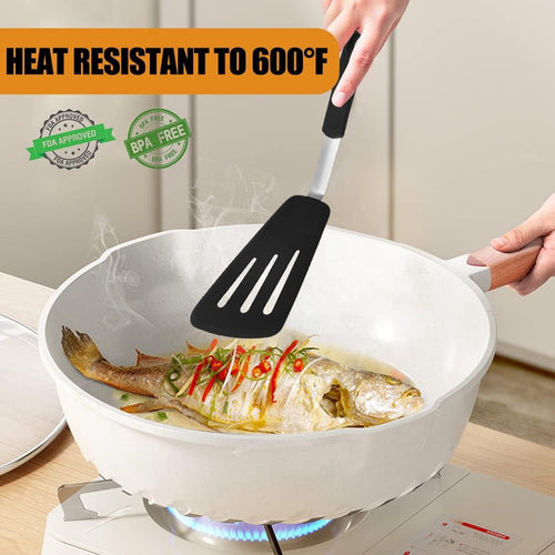 Silicone Spatula Turner Set of 4, 600¡ãF Heat Resistant Cooking Spatulas for Nonstick Cookware, Large Flexible Kitchen Utensils BPA Free Rubber Spatula Set for Egg, Pancake, Fish, Burger EasyOptionXY LLC