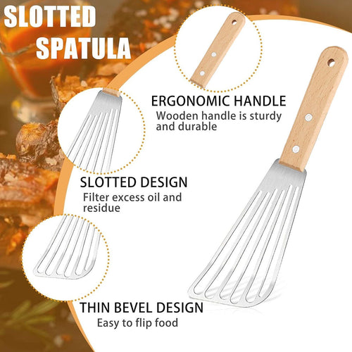 Metal Spatula for Cast Iron Skillet, Stainless Steel Fish Spatula Turner with Wooden Handle, Small Kitchen Spatula Flipper for Cooking Grill Griddle, 3 Pack EasyOptionXY LLC