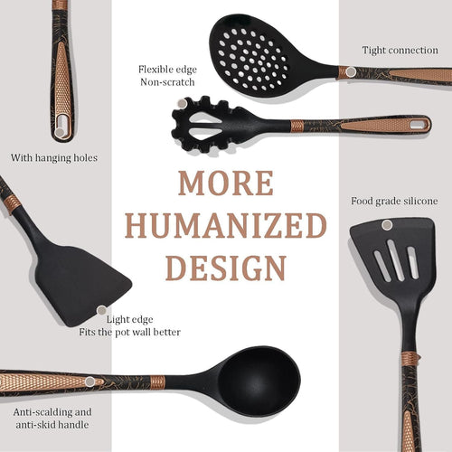 Silicone Cooking Utensils Set, Luxury 7 Pcs Kitchen Utensils Set with Hanging Holder, Heat Resistant Spatula Turner Set for Nonstick Cookware, Kitchenware Sets for Kitchen Home Restaurant EasyOptionXY LLC