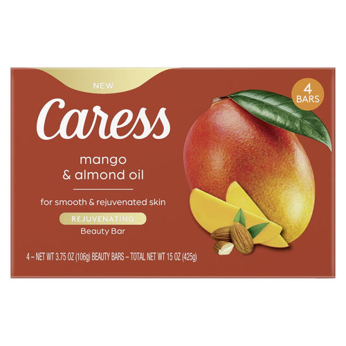 Caress Bar Soap for Women, Mango & Almond Oil for All Skin 3.75 oz 4 Body Bath Bars EasyOptionXY LLC