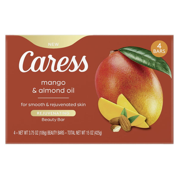 Caress Bar Soap for Women, Mango & Almond Oil for All Skin 3.75 oz 4 Body Bath Bars EasyOptionXY LLC