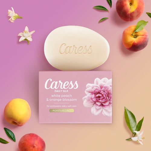 Caress Bar Soap for Women, Daily Silk White Peach & Orange Blossom for All Skin 3.75 oz 8 Ct EasyOptionXY LLC