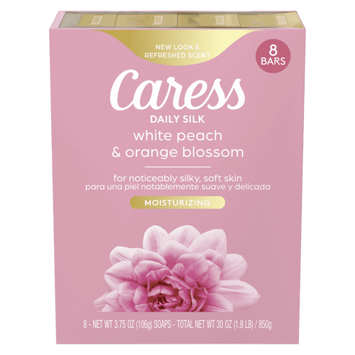 Caress Bar Soap for Women, Daily Silk White Peach & Orange Blossom for All Skin 3.75 oz 8 Ct EasyOptionXY LLC