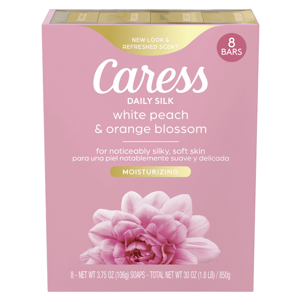Caress Bar Soap for Women, Daily Silk White Peach & Orange Blossom for All Skin 3.75 oz 8 Ct EasyOptionXY LLC