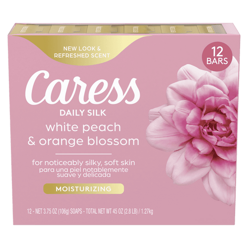 Caress Bar Soap for Women, Daily Silk White Peach & Orange Blossom for All Skin 3.75 oz 12 Ct EasyOptionXY LLC