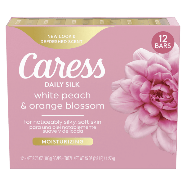 Caress Bar Soap for Women, Daily Silk White Peach & Orange Blossom for All Skin 3.75 oz 12 Ct EasyOptionXY LLC