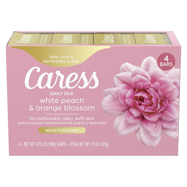 Caress Bar Soap for Women, Daily Silk White Peach & Orange Blossom for All Skin 3.75 oz 4 Ct EasyOptionXY LLC