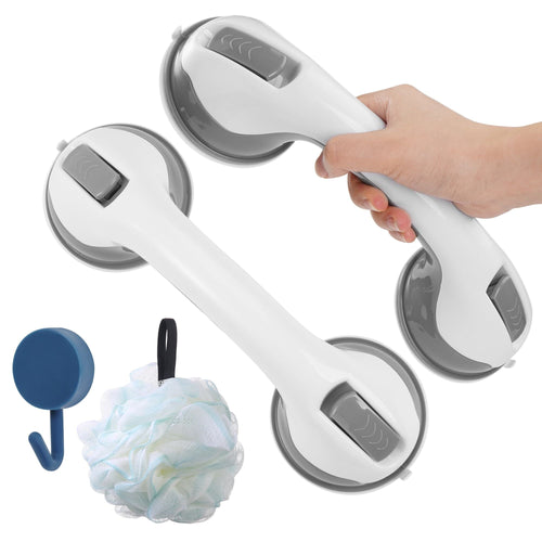 KEKOY 2 Pack Shower Handles for Elderly, Grab Bars for Bathroom, 12" Suction Bath Tub Hand Rail, Anti-Slip Safety Bar with Shower Pouf and Hook EasyOptionXY LLC