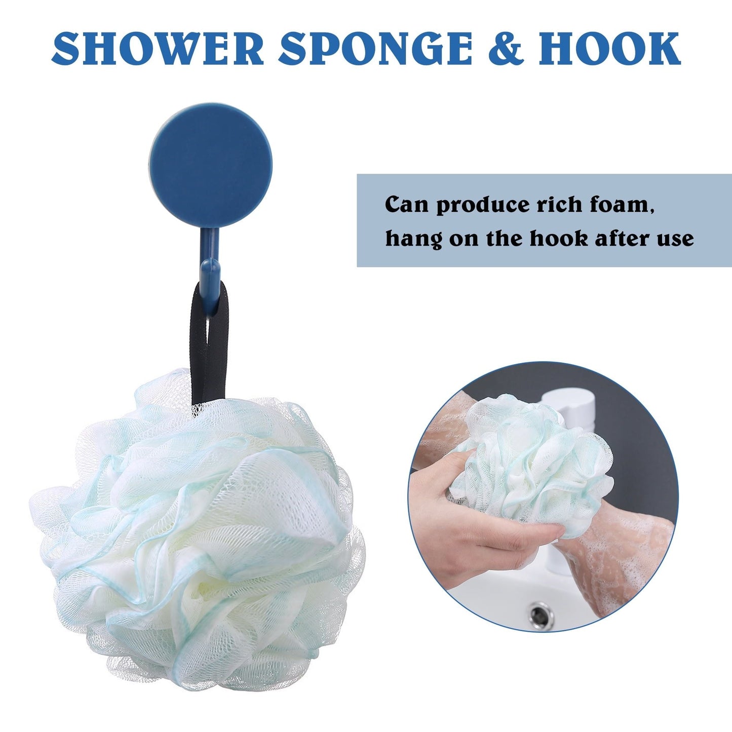 KEKOY 2 Pack Shower Handles for Elderly, Grab Bars for Bathroom, 12" Suction Bath Tub Hand Rail, Anti-Slip Safety Bar with Shower Pouf and Hook