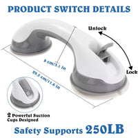 KEKOY 2 Pack Shower Handles for Elderly, Grab Bars for Bathroom, 12" Suction Bath Tub Hand Rail, Anti-Slip Safety Bar with Shower Pouf and Hook EasyOptionXY LLC