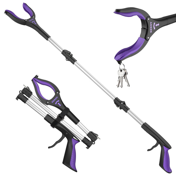 36" Grabber Reacher, Kekoy Foldable Grabbers for Elderly Grab it Reaching Tool Heavy Duty, Anti-Slip Rotating Jaw with Magnet, 4" Wide Claw Opening Reachers for Seniors, Trash Picker Tool(Purple) EasyOptionXY LLC