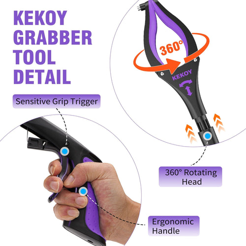 36" Grabber Reacher, Kekoy Foldable Grabbers for Elderly Grab it Reaching Tool Heavy Duty, Anti-Slip Rotating Jaw with Magnet, 4" Wide Claw Opening Reachers for Seniors, Trash Picker Tool(Purple) EasyOptionXY LLC