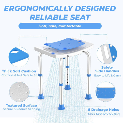 KEKOY Shower Chair for Inside Shower, FSA/HSA Eligible Medical Alloy Bath Stool for Seniors, Pregnancy & Disabled - Adjustable Support Bathroom Stools for Adults w/Grab Bar EasyOptionXY LLC
