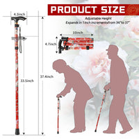 KEKOY Folding Cnes for Walking, 34" to 37" Height Adjustable Walking Stick for Men & Women with 2 Cane Tips, Folding Walking Cane, 5-Level Height Adjustable Cane EasyOptionXY LLC