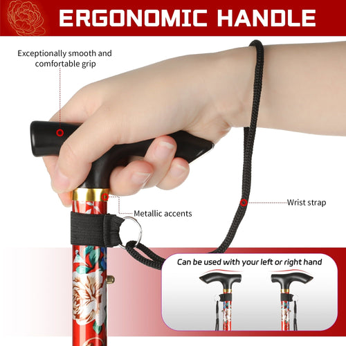 KEKOY Folding Cnes for Walking, 34" to 37" Height Adjustable Walking Stick for Men & Women with 2 Cane Tips, Folding Walking Cane, 5-Level Height Adjustable Cane EasyOptionXY LLC